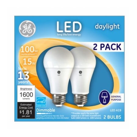 Current GE 2PK 15W Day A19 Bulb 93127672